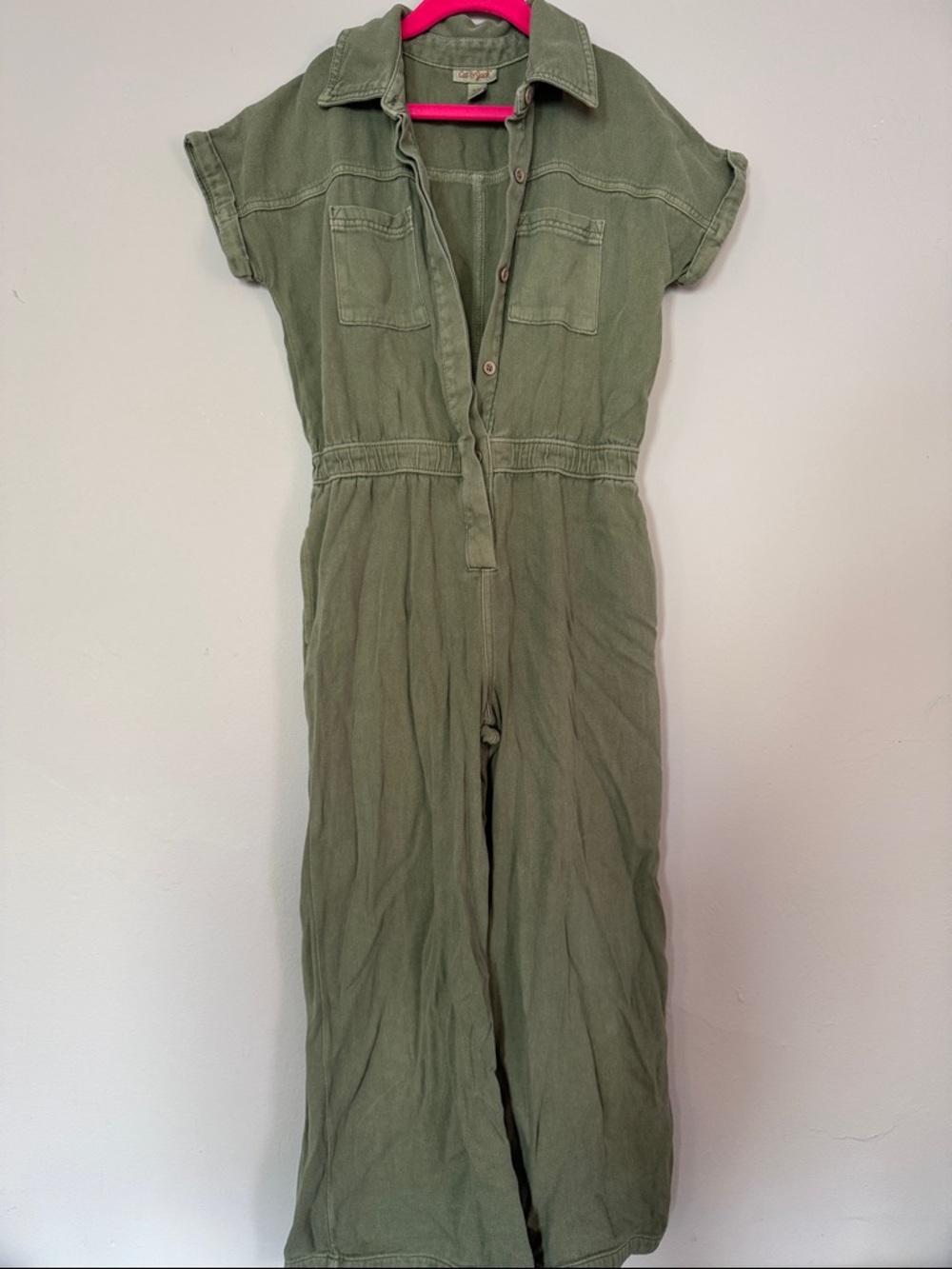 Cat & Jack Olive Green Short Sleeve Utility Jumpsuit